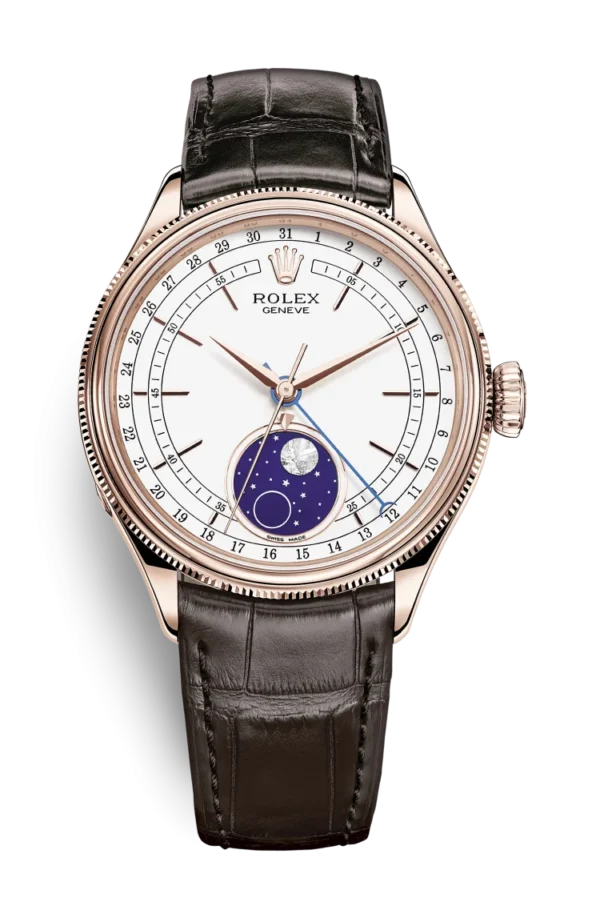 2018 Rolex Cellini Moonphase 39mm 50535 Rose Gold White Dial