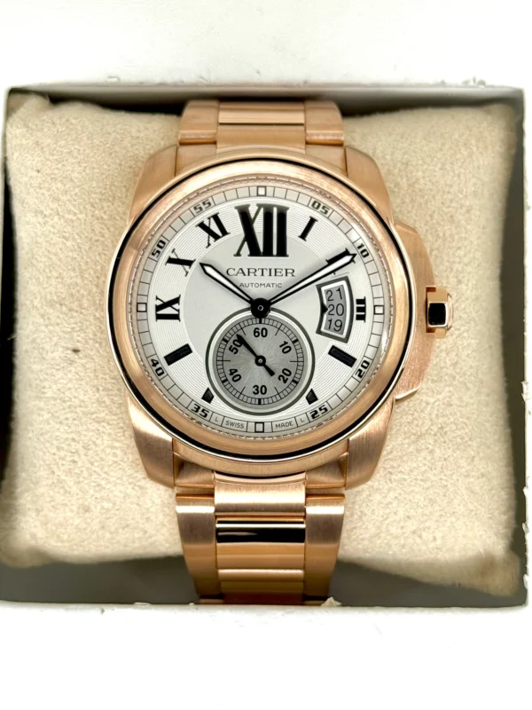 2016 Cartier Calibre de Cartier 42mm W7100018 Rose Gold White Dial