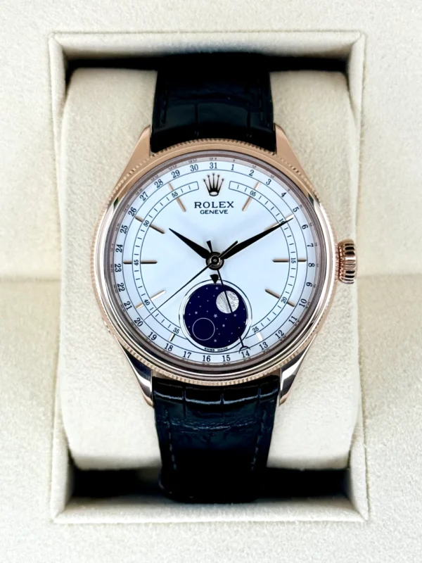 2018 Rolex Cellini Moonphase 39mm 50535 Rose Gold White Dial